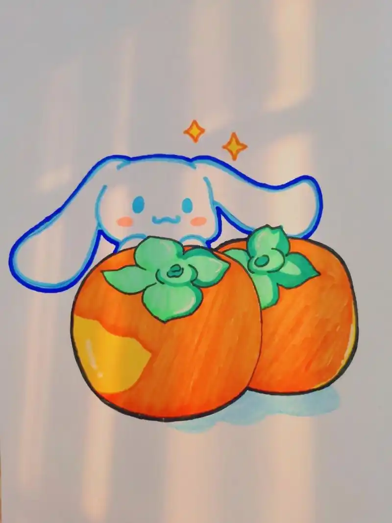 96治愈系简笔画|好柿成双,百柿可爱 这是个吃柿子的好时节 就画了