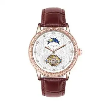 镶钻镂空机械腕表新款日月星辰镶钻皮带防水手表男士潮流大表盘陀飞轮