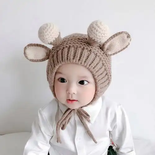 0-4岁婴儿帽子秋冬季宝宝婴幼儿可爱超萌男女儿童毛线帽加厚百搭 加绒