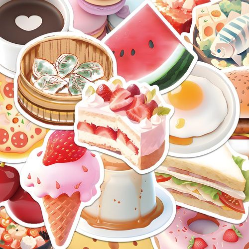 50张食物美食贴纸水果甜品蔬菜可爱卡通手机壳笔记本装饰防水贴纸