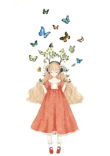 手绘小女孩和蝴蝶
