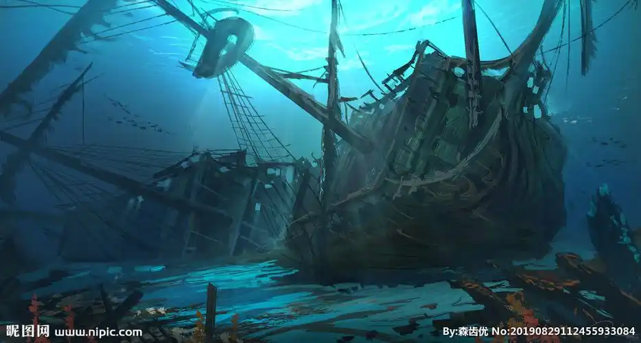 海底沉船插画背景图片