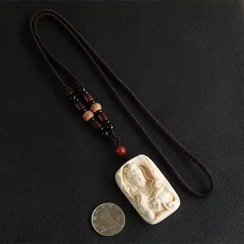 观音菩萨天然猛犸象牙观音吊坠配绳