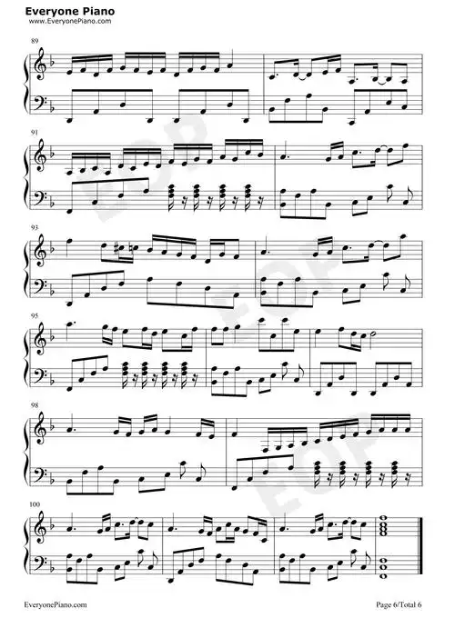 海阔天空五线谱预览6-钢琴谱文件(五线谱,双手简谱,数字谱,midi,pdf)