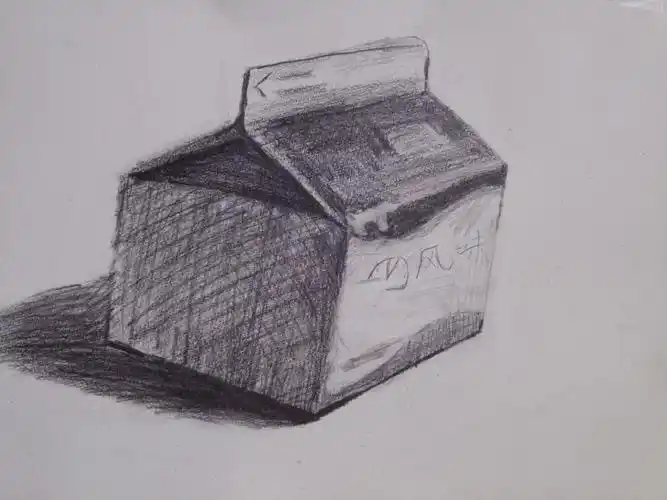 牛奶盒,明暗关系没有问题,牛奶盒透视的理解还要加上.