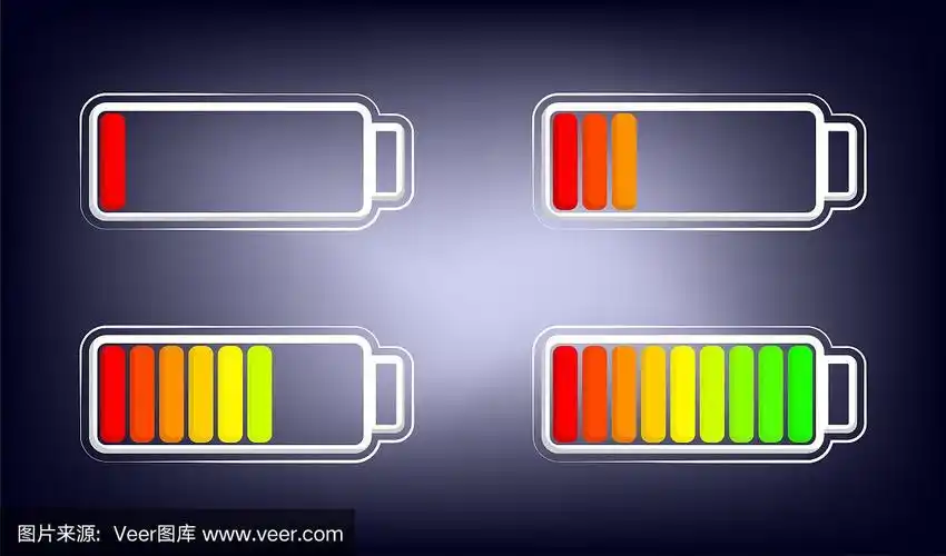 暗色背景下电量不同的电池.