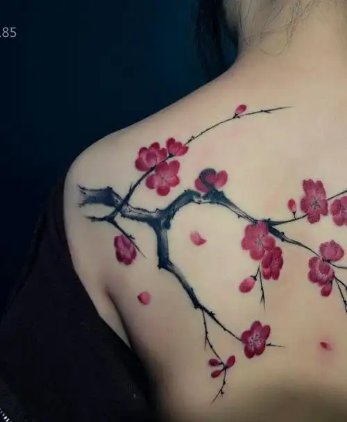 肩部梅花纹身_纹身图案手稿图片_梁飞的纹身作品集