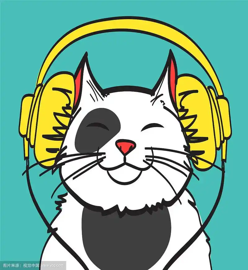 戴着耳机听音乐的猫的酷艺术
