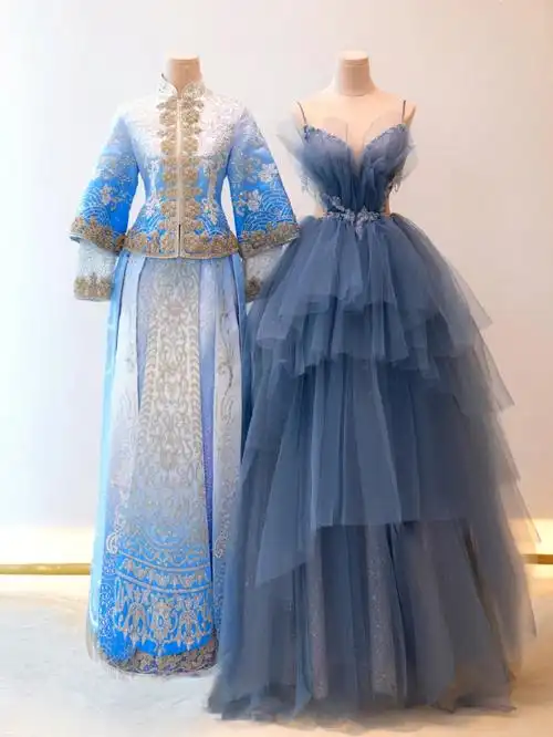 治愈系显白的冰蓝色中西礼服组合来咯78