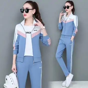 衣捷路品牌休闲运动套装女三件套春秋季新款时尚中年人运动装女士棉质