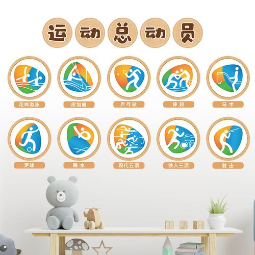 幼儿园中小学运动主题环创墙贴体育项目标志贴纸布置活动装饰画