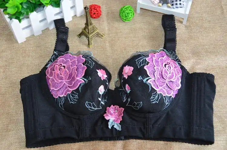 新3d立体花朵刺绣记忆钢圈调整型文胸 有钢薄款聚拢内衣 一件代发
