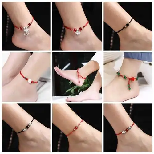 本命年脚链简约铃铛红绳学生韩版编织手工任选脚链