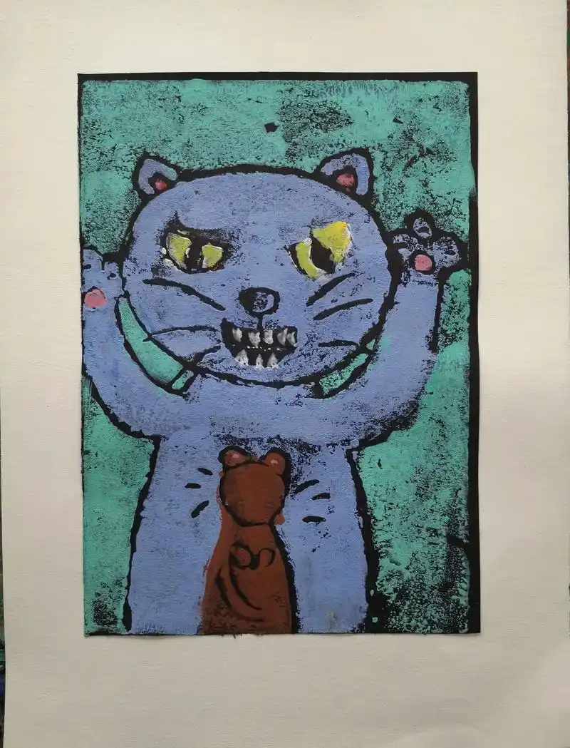 孩子们吹塑纸版画作品 - 抖音