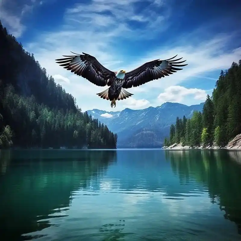 在广袤的蓝天中,雄鹰翱翔,自由之飞.