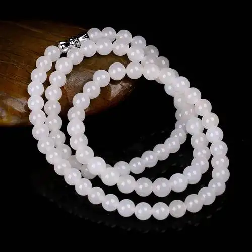 坤皓 项链xl091 新疆和田玉白玉圆珠项链 京东自营