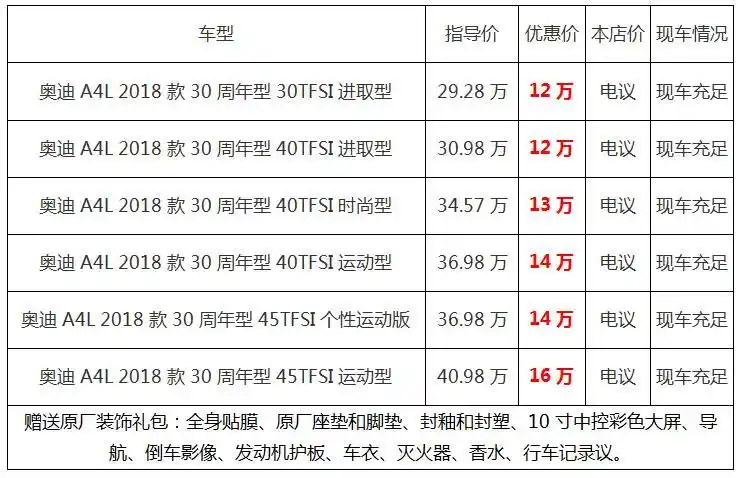18款奥迪a4l最新优惠促销报价 a4l最低价格
