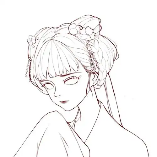 线稿 临摹##鸡汤鱼饼(有课)想想上色就头疼插画头像[话题]# #古风女生