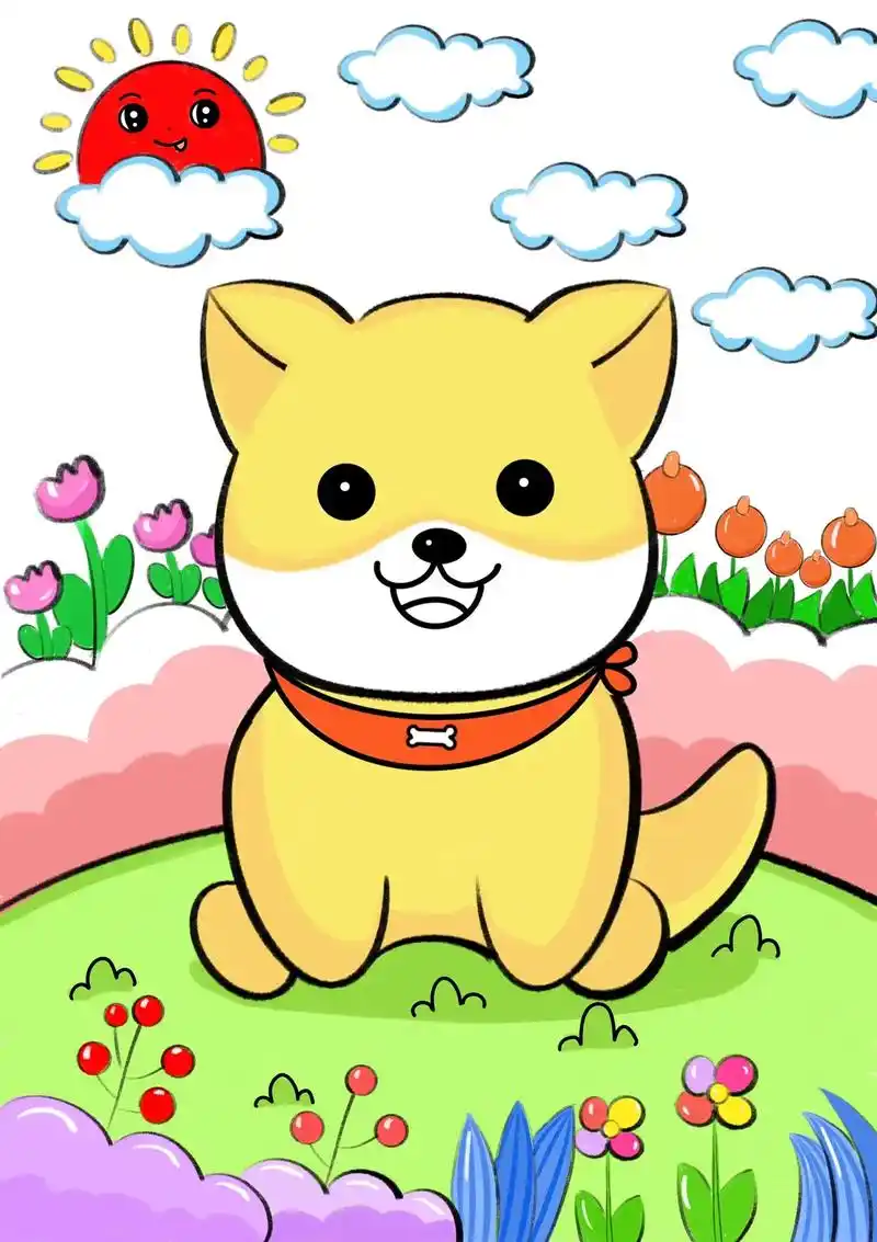 可爱的小狗狗来啦.儿童简笔画柴犬教程 漂亮的狗狗简笔画 小学 - 抖音