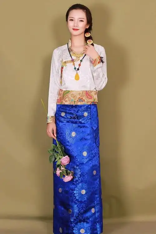 新款裹裙藏装半身裙长款臧裙西藏服藏袍女不丹裙锅庄裙民族风藏服 新