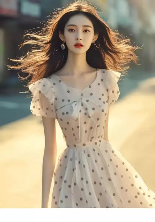 茶歇法式那不勒斯超仙气彩色艺术生荷叶边波点雪纺连衣裙女夏新