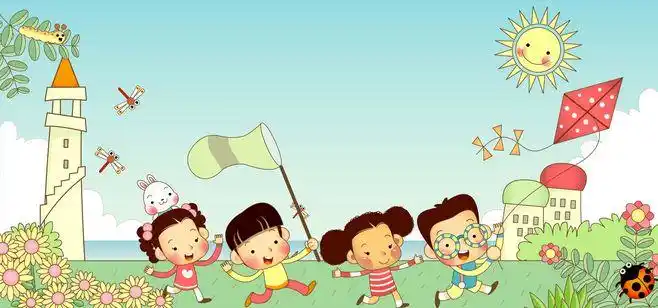 儿童,幼儿园,春天,可爱,卡通,风筝,太阳,童趣,花朵,绿色,,,,图库,png