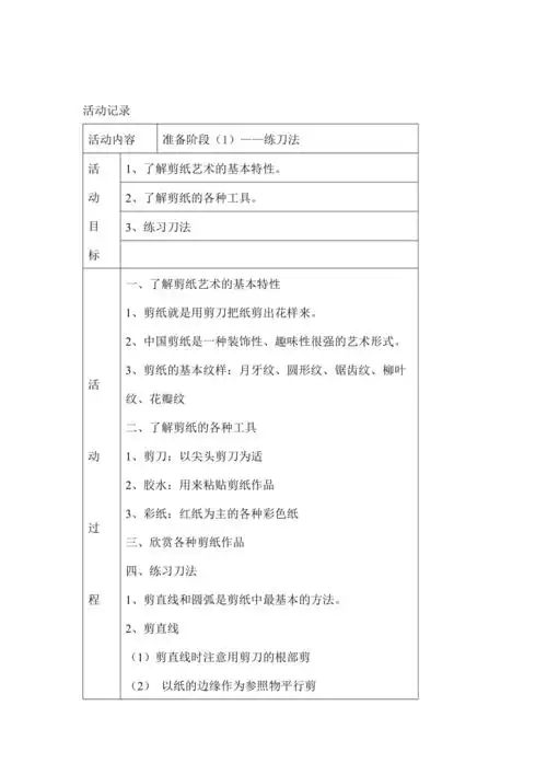 剪纸活动记录模板