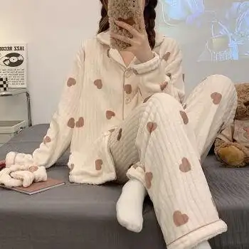 睡女士衣2022年新款秋冬季珊瑚绒睡衣保暖学生ins宿舍可外穿高颜值