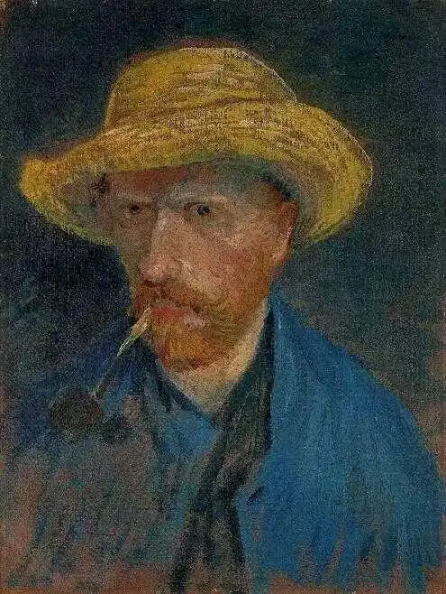 戴草帽叼烟斗的自画像布面油画 41.5 x 31.5 cm巴黎: 1887年夏