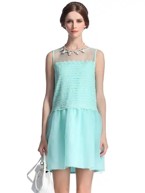 ochirly 欧时力 女式 蕾丝拼接无袖连衣短裙 1141081410560