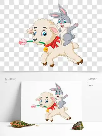 卡通快乐兔子 i>骑 /i> i>羊 /i>