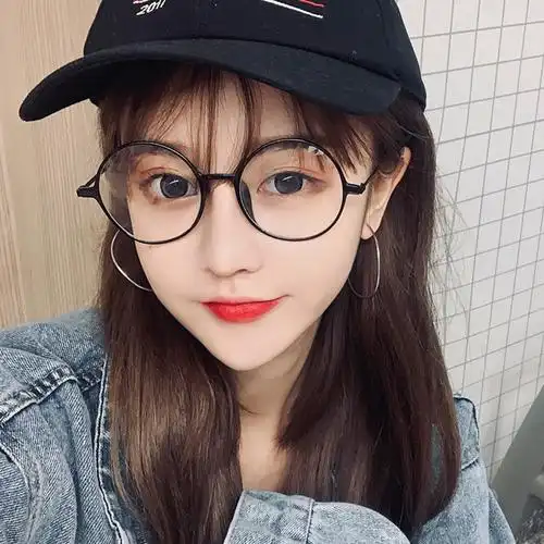 圆形黑框个性可爱素颜镜框大圆框平光镜韩国网红眼镜框女近视眼镜