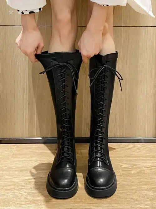 秋冬长筒靴真皮粗腿骑士靴2021年新款加绒大筒围高筒靴子大码女