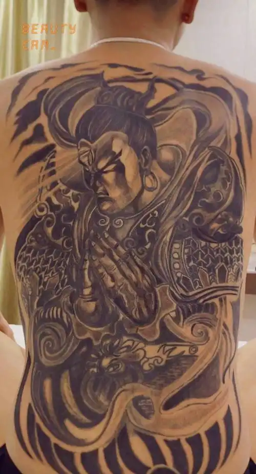 二郎神杨戬满背纹身图片背部老传统新传统纹身图案