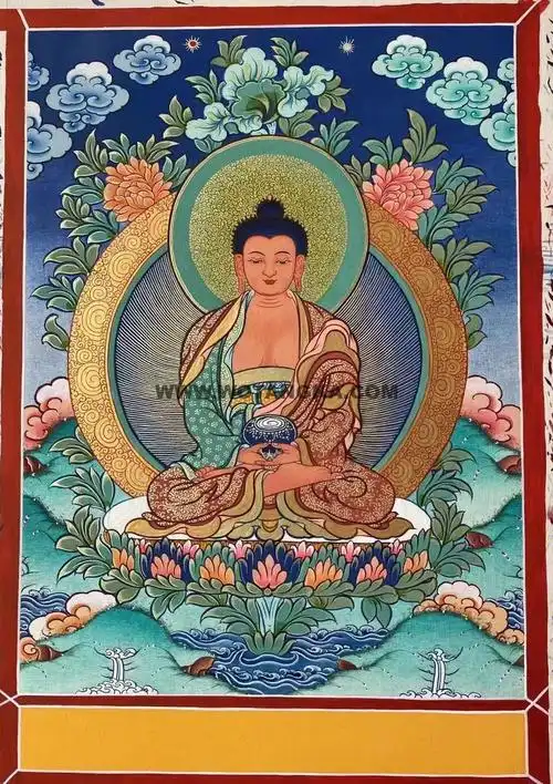 热贡-完德才让·画院:彩绘唐卡-阿弥陀佛(30*20cm左右)
