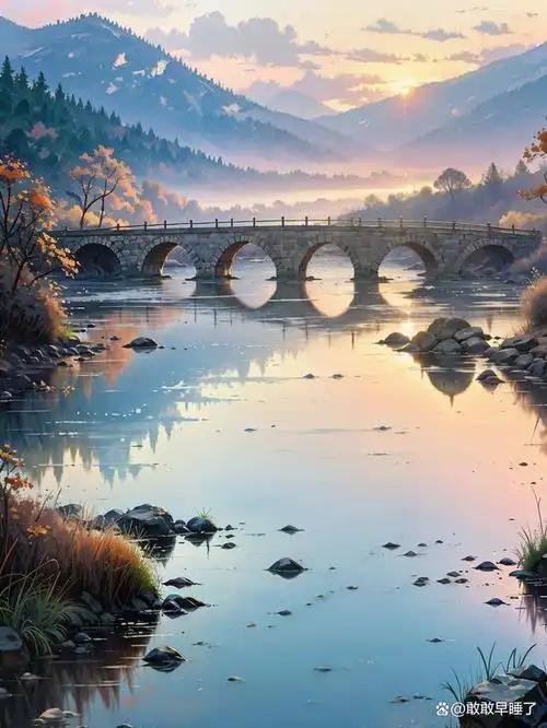 分享六张壁纸:河水在小桥下缓缓流淌,静谧和谐宁静