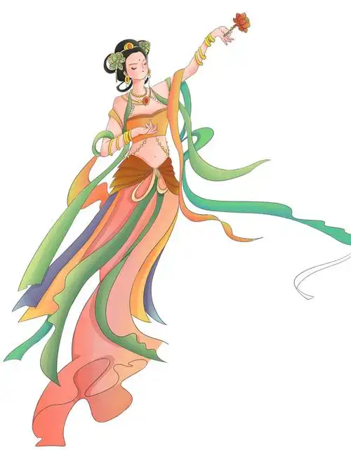 手绘国潮中国风古代敦煌神话飞天仙女美女古装人物插画psd素材psd模版