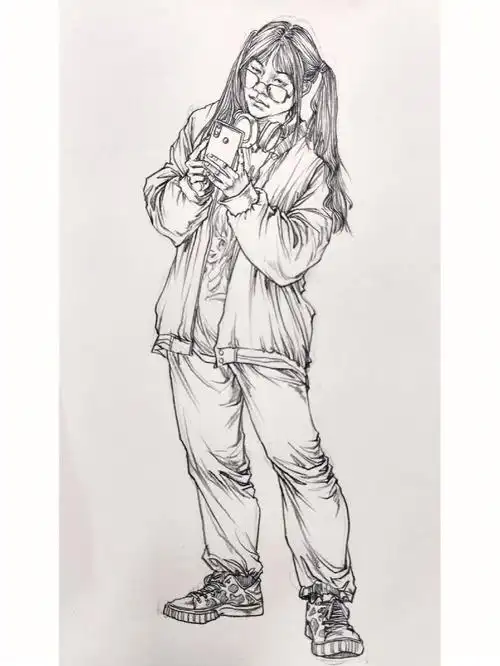 线性速写站姿女青年详细步骤图