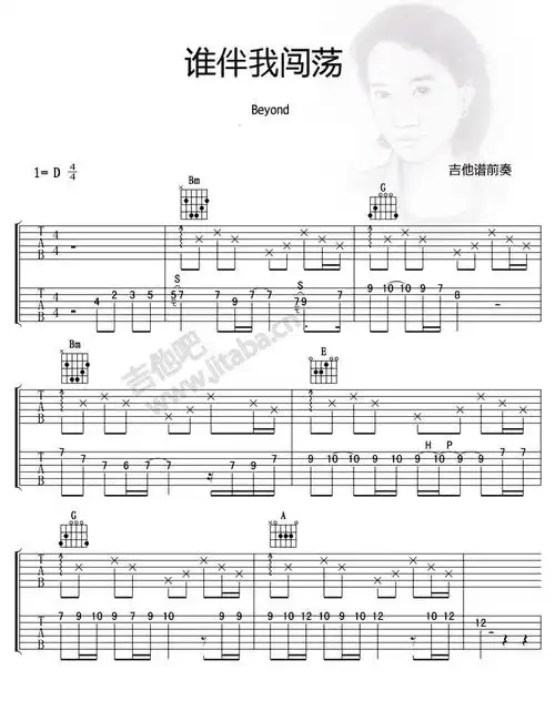 谁伴我闯荡 前奏部分吉他谱 第1页