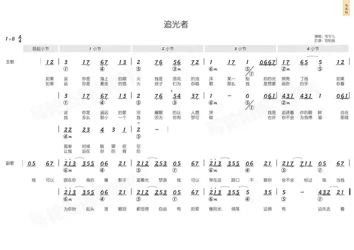 追光者简和谱简谱歌词