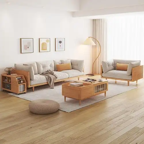 日式沙发实木简约客厅小户户型三人位白蜡原木风布艺沙发