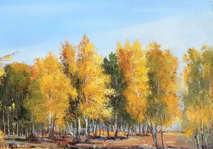 刘雪霞 《河边秋色》 布面油画