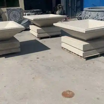 石雕花钵欧式黄锈石花盆大理石石头雕塑别墅庭院花坛景观大花盆摆件