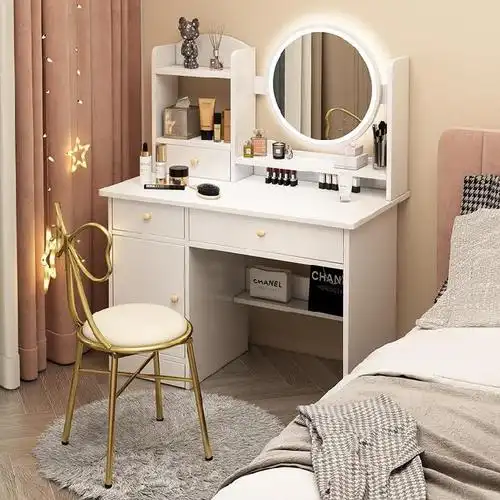 个性新中式现代卧室梳妆台化妆桌60cm简约日式高档轻奢带镜子飘窗