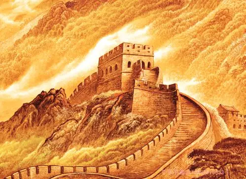 人民大会堂金色万里长城山水画办公室客厅国画挂画书画国画