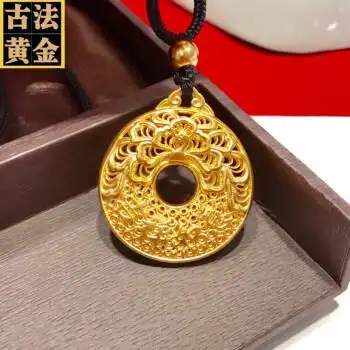 老凤凰孔雀黄金吊坠吉祥如意古法金挂坠女黑绳项链足金凤凰999足金