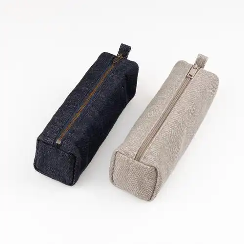 muji无印良品帆布笔袋牛仔布笔盒日式文具学生便携简约纯色棉环保