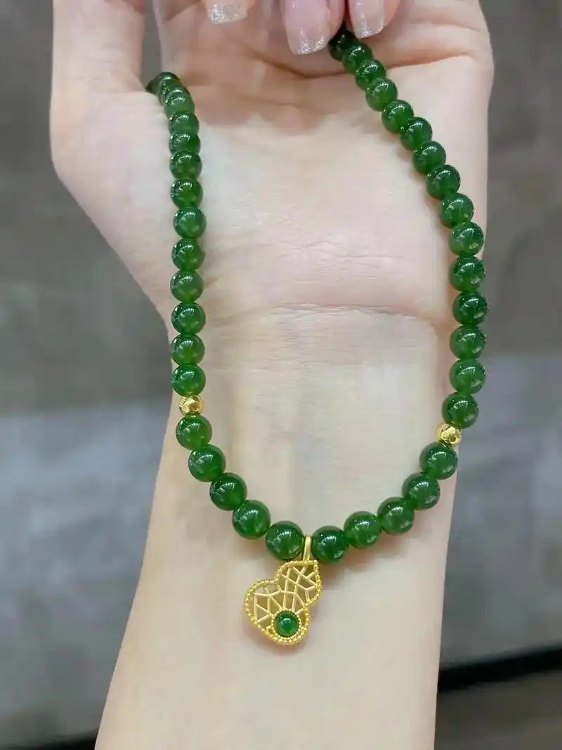 足金镶翡翠葫芦吊坠77高级碧玉项链,～金玉满 - 抖音