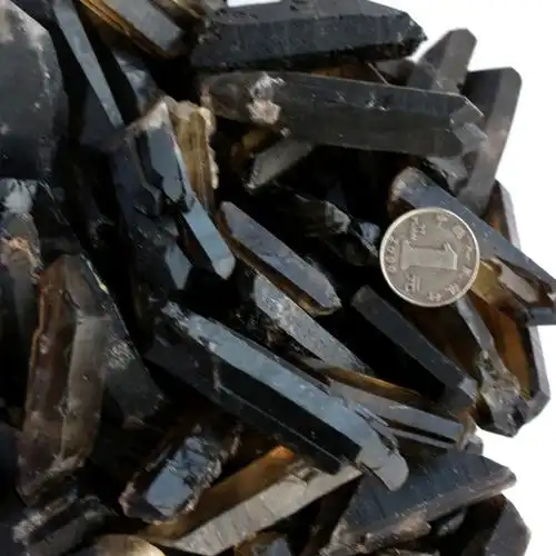 100克价长30-50毫米左右天然黑水晶单晶体 天然墨晶原石风水石