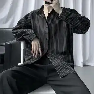 英伦雅痞风黑色竖条纹衬衫男高级感轻熟风穿搭男装指导禁欲系外套